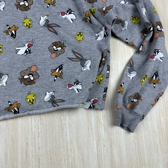 Looney Tunes All Over Print Cropped Crew Neck Pullover Sweatshirt Size XL - Picture 5 of 12